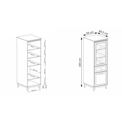 Wysoka kaszmirowa witryna z szufladą wąska nowoczesna elegancka