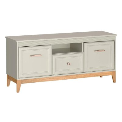 Szafka RTV kaszmirowa 140 z szufladą nowoczesna elegancka na nóżkach