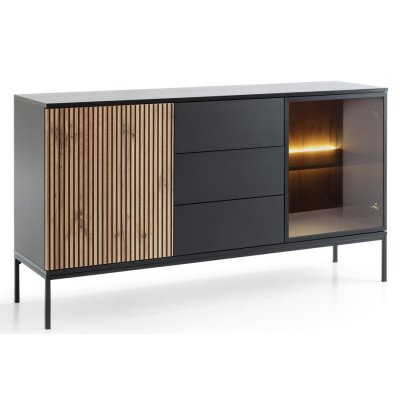 Komoda Dwudrzwiowa z Szfuladami Podświetlana Kaszmir Dąb Czarny