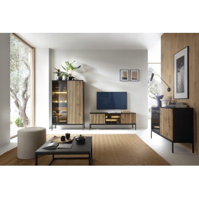 Szafka RTV Podświetlana pod Telewizor Nowoczesna Kaszmir Czarna