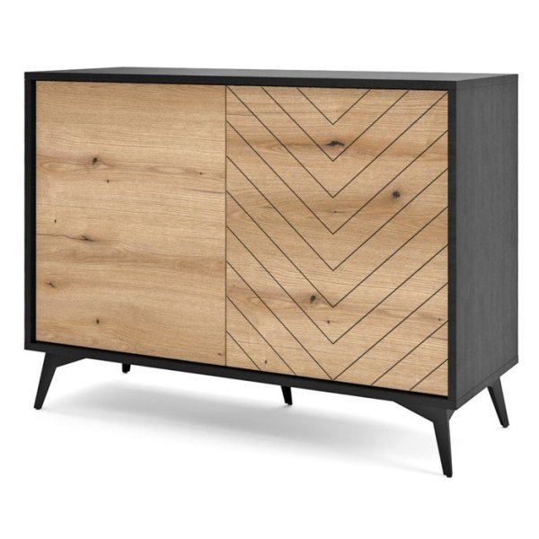 Komoda Dwudrzwiowa Czarna Dąb Evoke Jodełka