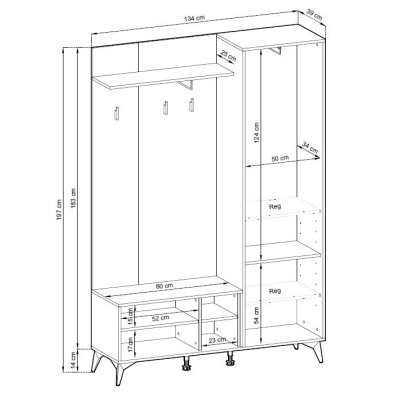 Garderoba z Lustrem z Szufladą Jodełka Czern Dąb Evoke