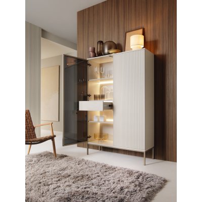 Witryna na Nóżkach z Oświetleniem Dwudrzwiowa Kaszmir Dąb Czerń