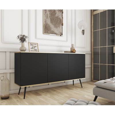 Komoda Trzydrzwiowa na Nóżkach Kaszmir Czarna Biała