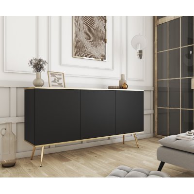 Komoda Trzydrzwiowa na Nóżkach Kaszmir Czarna Biała