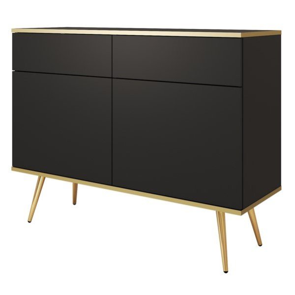 Komoda Dwudrzwiowa na Nóżkach Beż Czarna Biała Glami