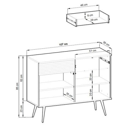Komoda Dwudrzwiowa na Nóżkach Kaszmir Czarna Biała
